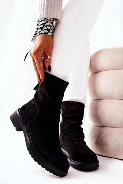Sale Boto Wysokie Zamszowe Marszczone Botki Czarne Trishia