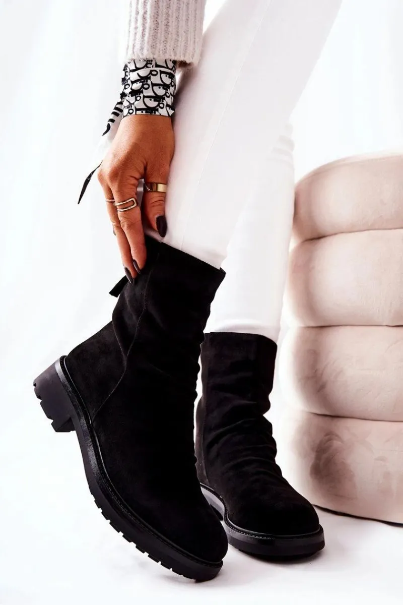 Sale Boto Wysokie Zamszowe Marszczone Botki Czarne Trishia