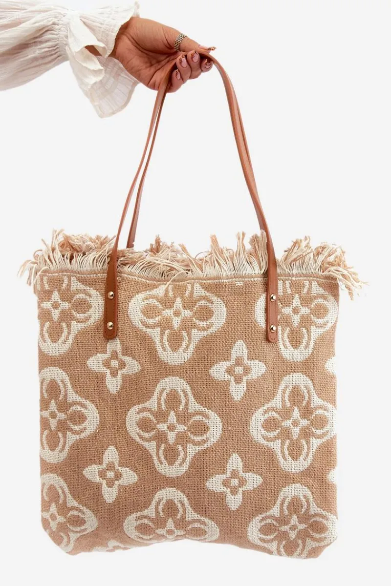 Discount Boto Wzorzysta Duża Pleciona Torba Na Plażę Brązowa Sadhara Brązowy