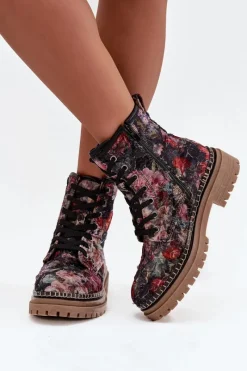 Outlet Artiker Wzorzyste Botki Damskie Ocieplane 57C1054 Czarne Czarny
