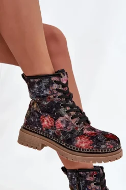 Outlet Artiker Wzorzyste Botki Damskie Ocieplane 57C1054 Czarne Czarny