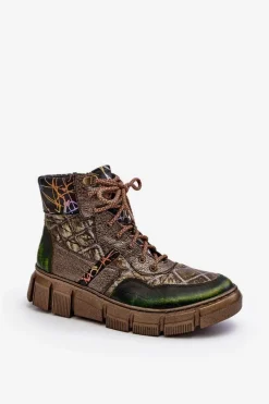 Botki Maciejka|Botki Skórzane>Maciejka Wzorzyste Botki Damskie Skórzane 06145-24 Oliwkowe