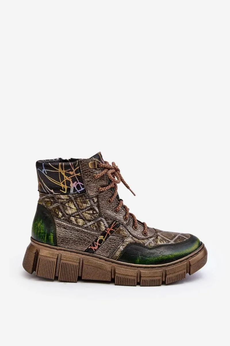 Botki Maciejka|Botki Skórzane>Maciejka Wzorzyste Botki Damskie Skórzane 06145-24 Oliwkowe