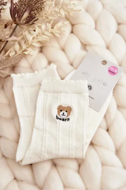 Skarpetki|Skarpetki></noscript>Aura.via Wzorzyste Damskie Skarpety Z Misiem Białe - Wzór 2