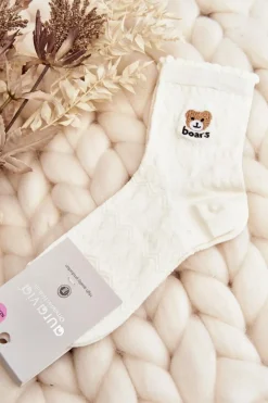 Skarpetki|Skarpetki></noscript>Aura.via Wzorzyste Damskie Skarpety Z Misiem Białe - Wzór 2