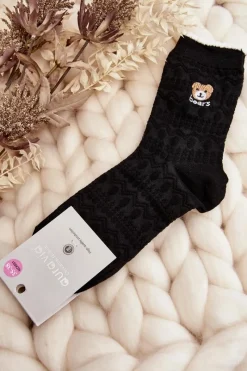 Sale Aura.via Wzorzyste Damskie Skarpety Z Misiem Czarne Czarny