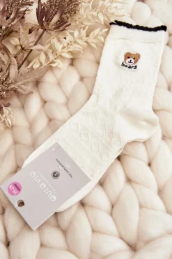 Best Wzorzyste Damskie Skarpety Z Misiem Białe Skarpetki|Skarpetki