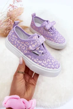 Dziewczęce>Boto Wzorzyste Dziecięce Trampki Na Rzep Fioletowe Talirena