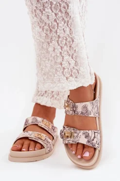 Sale Wzorzyste Klapki Damskie Na Platformie Beżowe Sorina Damskie Klapki Na Platformie|Klapki Damskie Klasyczne