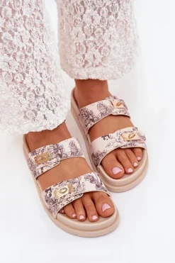 Sale Wzorzyste Klapki Damskie Na Platformie Beżowe Sorina Damskie Klapki Na Platformie|Klapki Damskie Klasyczne