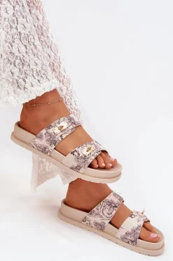 Sale Wzorzyste Klapki Damskie Na Platformie Beżowe Sorina Damskie Klapki Na Platformie|Klapki Damskie Klasyczne