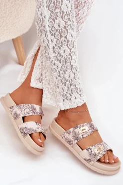 Sale Wzorzyste Klapki Damskie Na Platformie Beżowe Sorina Damskie Klapki Na Platformie|Klapki Damskie Klasyczne