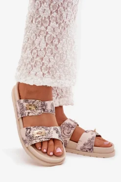 Sale Wzorzyste Klapki Damskie Na Platformie Beżowe Sorina Damskie Klapki Na Platformie|Klapki Damskie Klasyczne