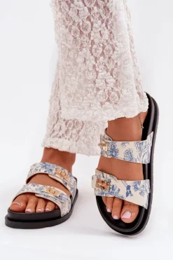 Hot Boto Wzorzyste Klapki Damskie Na Platformie e Sorina Niebieski