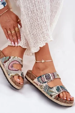 Discount Lee Cooper Wzorzyste Klapki Damskie Na Korkowej Platformie Z Klamrami LCW-25-35-3483L Multikolor Wielokolorowy