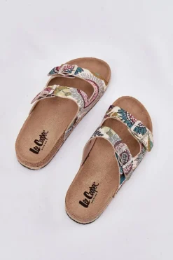 Discount Lee Cooper Wzorzyste Klapki Damskie Na Korkowej Platformie Z Klamrami LCW-25-35-3483L Multikolor Wielokolorowy