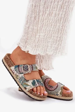 Discount Lee Cooper Wzorzyste Klapki Damskie Na Korkowej Platformie Z Klamrami LCW-25-35-3483L Multikolor Wielokolorowy