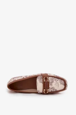 Best Boto Wzorzyste Mokasyny Loafersy Damskie Z Ozdobnym Elementem Beżowo-Brązowe Evelora