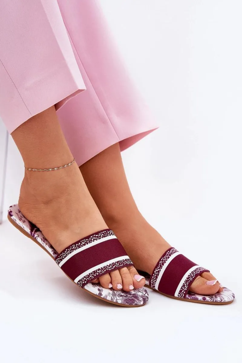 Best Boto Wzorzyste Płaskie Klapki Damskie Bordowe Leysi Czerwony