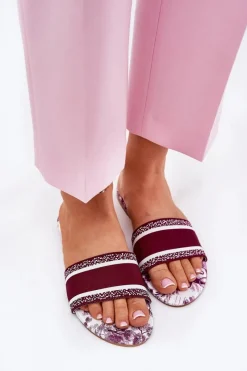 Best Boto Wzorzyste Płaskie Klapki Damskie Bordowe Leysi Czerwony