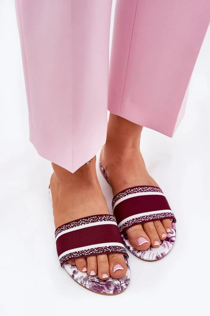 Best Boto Wzorzyste Płaskie Klapki Damskie Bordowe Leysi Czerwony