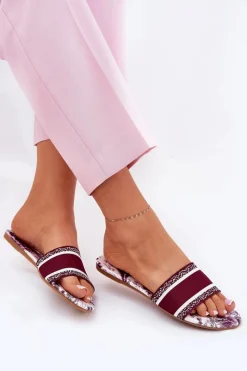 Best Boto Wzorzyste Płaskie Klapki Damskie Bordowe Leysi Czerwony