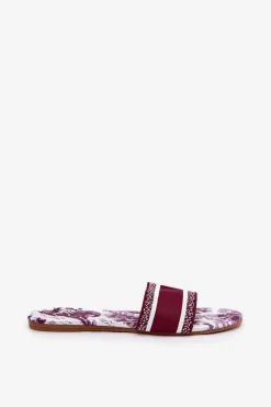 Best Boto Wzorzyste Płaskie Klapki Damskie Bordowe Leysi Czerwony