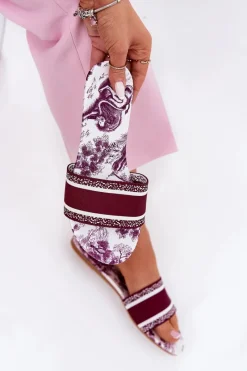 Best Boto Wzorzyste Płaskie Klapki Damskie Bordowe Leysi Czerwony