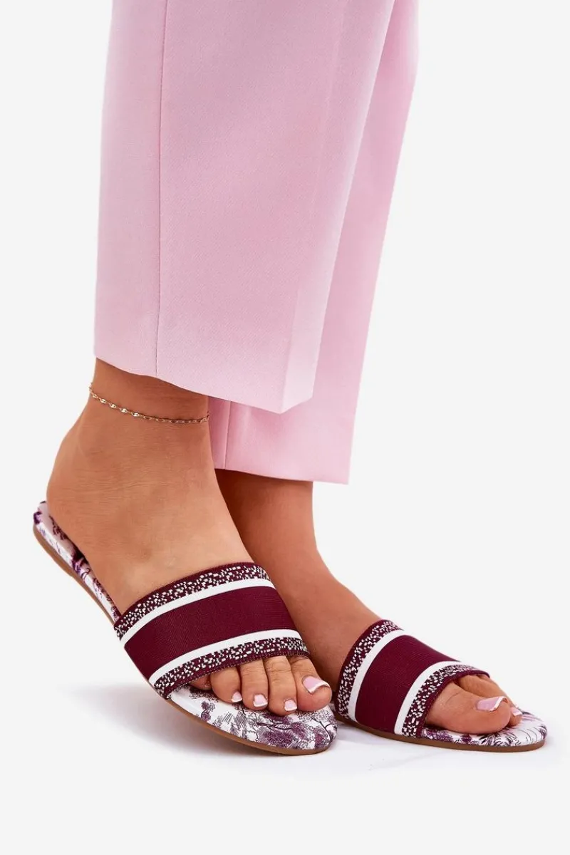 Best Boto Wzorzyste Płaskie Klapki Damskie Bordowe Leysi Czerwony