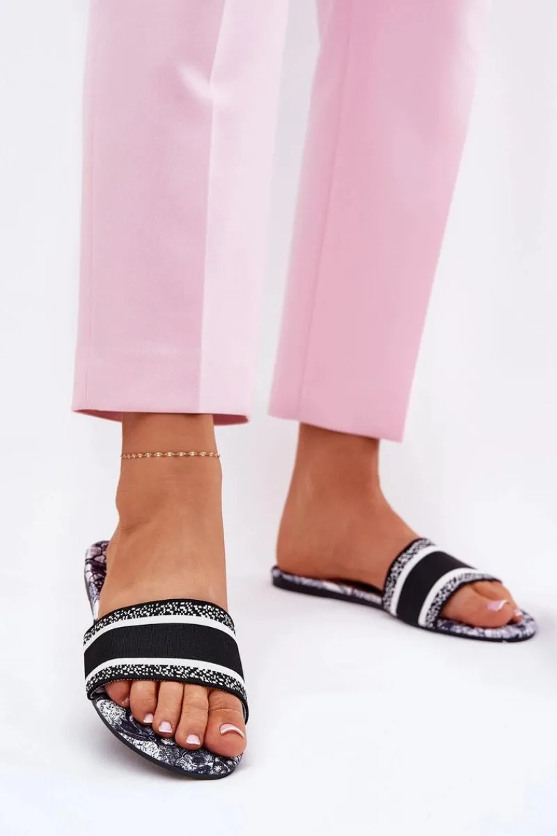 Wzorzyste Płaskie Klapki Damskie Czarne Leysi Damskie Klapki Damskie Klasyczne