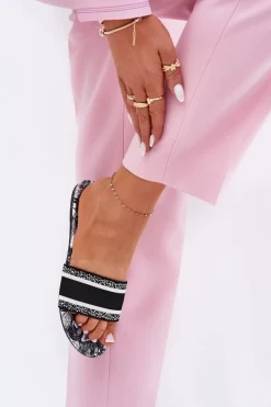 Wzorzyste Płaskie Klapki Damskie Czarne Leysi Damskie Klapki Damskie Klasyczne