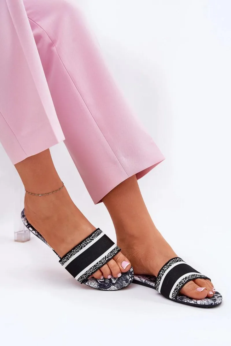 Wzorzyste Płaskie Klapki Damskie Czarne Leysi Damskie Klapki Damskie Klasyczne