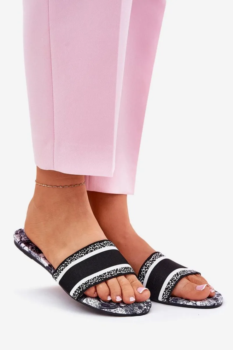 Wzorzyste Płaskie Klapki Damskie Czarne Leysi Damskie Klapki Damskie Klasyczne