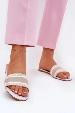 Klapki Damskie Klasyczne>Boto Wzorzyste Płaskie Klapki Damskie Beżowe Leysi Beżowy