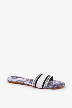 Clearance Boto Wzorzyste Płaskie Klapki Damskie Białe Leysi Biały