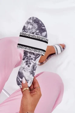 Clearance Boto Wzorzyste Płaskie Klapki Damskie Białe Leysi Biały