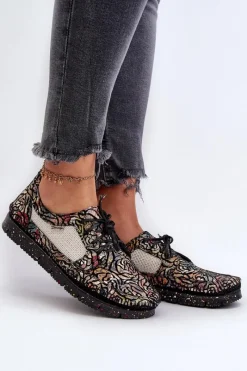 Półbuty Skórzane>Maciejka Wzorzyste Półbuty Damskie 06347-01 Czarne