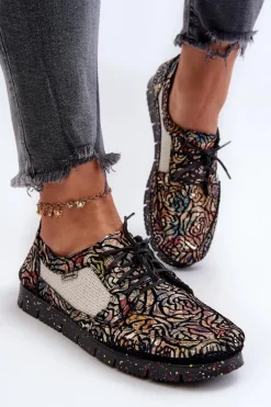 Półbuty Skórzane>Maciejka Wzorzyste Półbuty Damskie 06347-01 Czarne