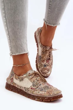 Hot Maciejka Wzorzyste Półbuty Damskie 06347-04 Beżowe