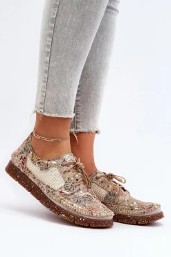 Hot Maciejka Wzorzyste Półbuty Damskie 06347-04 Beżowe