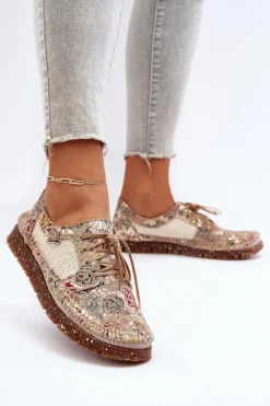 Hot Maciejka Wzorzyste Półbuty Damskie 06347-04 Beżowe