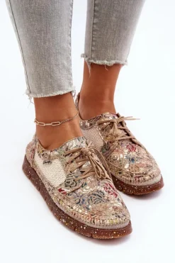 Hot Maciejka Wzorzyste Półbuty Damskie 06347-04 Beżowe