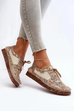 Hot Maciejka Wzorzyste Półbuty Damskie 06347-04 Beżowe