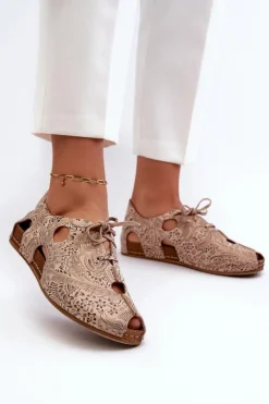 Discount Maciejka Wzorzyste Półbuty Damskie Z Wycięciami 06431-02 Beżowe