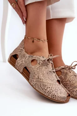 Discount Maciejka Wzorzyste Półbuty Damskie Z Wycięciami 06431-02 Beżowe