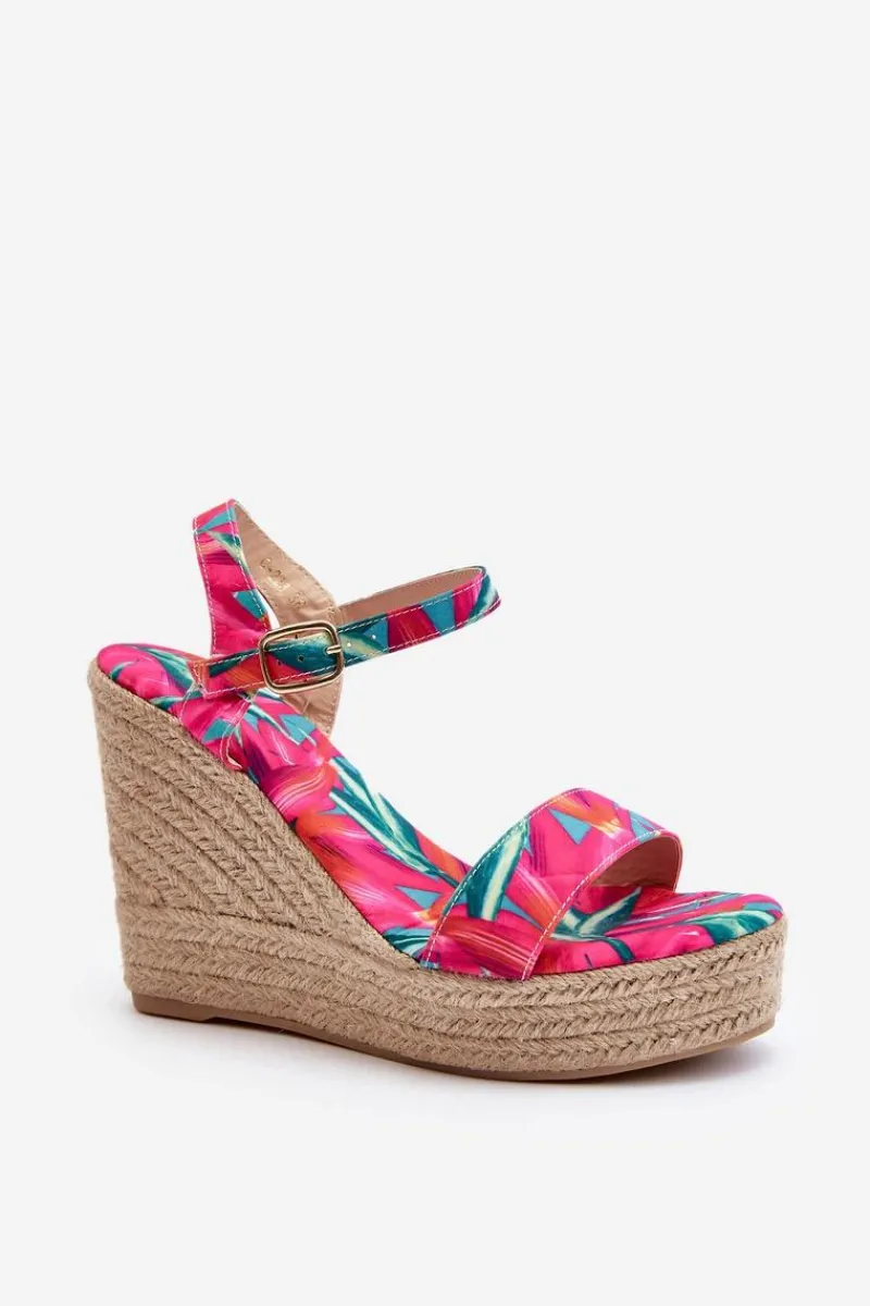 Discount Wzorzyste Sandały Na Koturnie Z Plecionki Fuksja Anihazra Damskie Sandały Na Koturnie