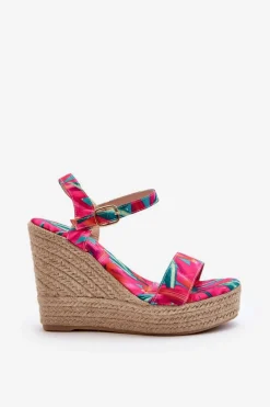 Discount Wzorzyste Sandały Na Koturnie Z Plecionki Fuksja Anihazra Damskie Sandały Na Koturnie