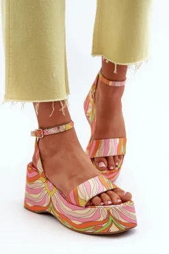Wzorzyste Sandały Na Platformie I Koturnie Multikolor Wiandia Damskie Sandały Na Koturnie