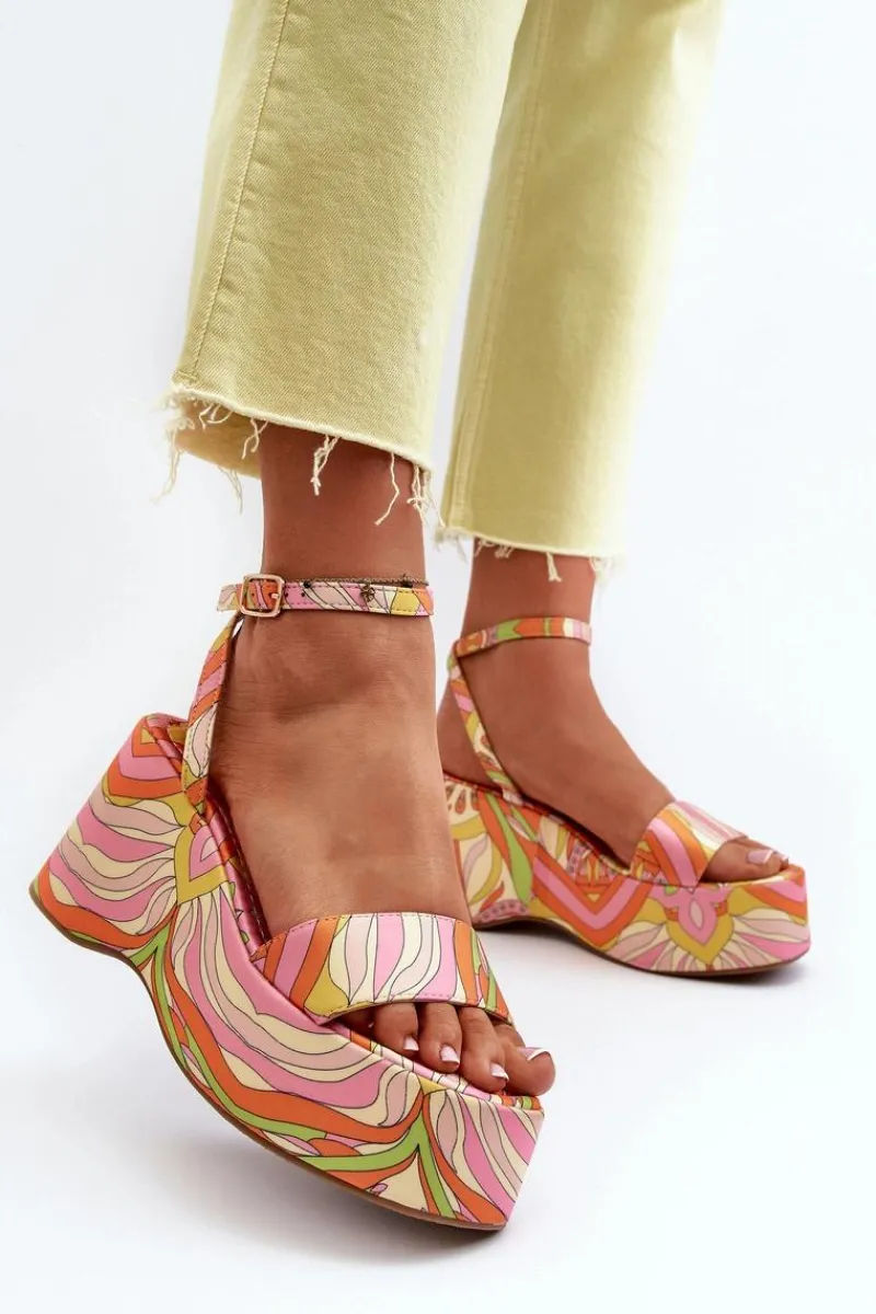 Wzorzyste Sandały Na Platformie I Koturnie Multikolor Wiandia Damskie Sandały Na Koturnie