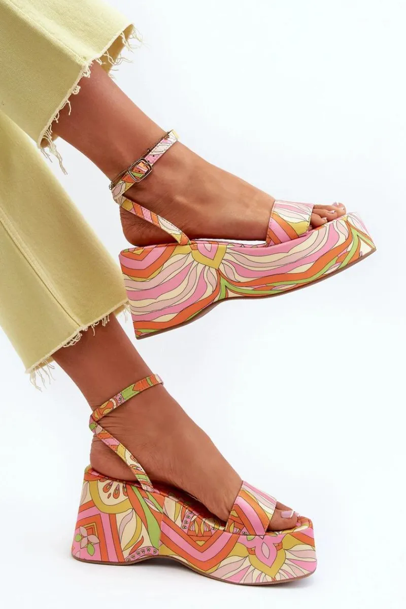 Wzorzyste Sandały Na Platformie I Koturnie Multikolor Wiandia Damskie Sandały Na Koturnie